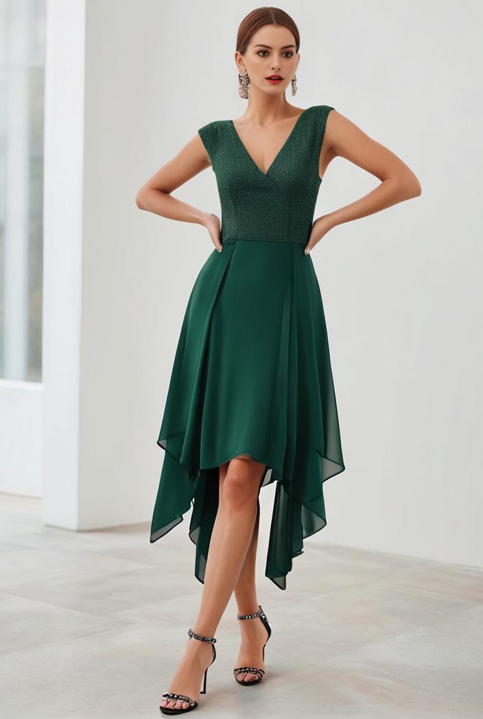 deep v neck lace chiffon bridesmaid dress with asymmetrical hem 101773