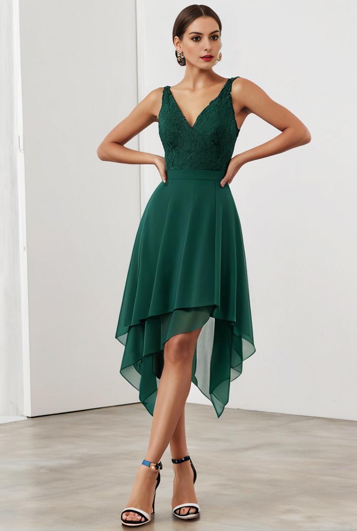 deep v neck lace chiffon bridesmaid dress with asymmetrical hem 101774