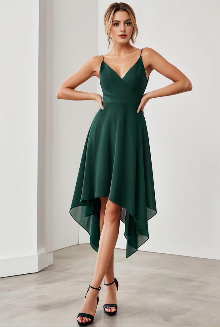 deep v neck lace chiffon bridesmaid dress with asymmetrical hem 101775