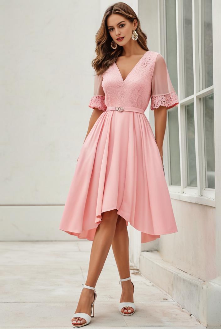 deep v neck lace chiffon bridesmaid dress with asymmetrical hem 101789