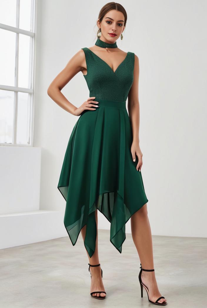 deep v neck lace chiffon bridesmaid dress with asymmetrical hem 101805