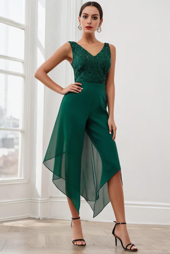 deep v neck lace chiffon bridesmaid dress with asymmetrical hem 101806