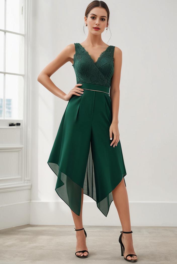 deep v neck lace chiffon bridesmaid dress with asymmetrical hem 101808