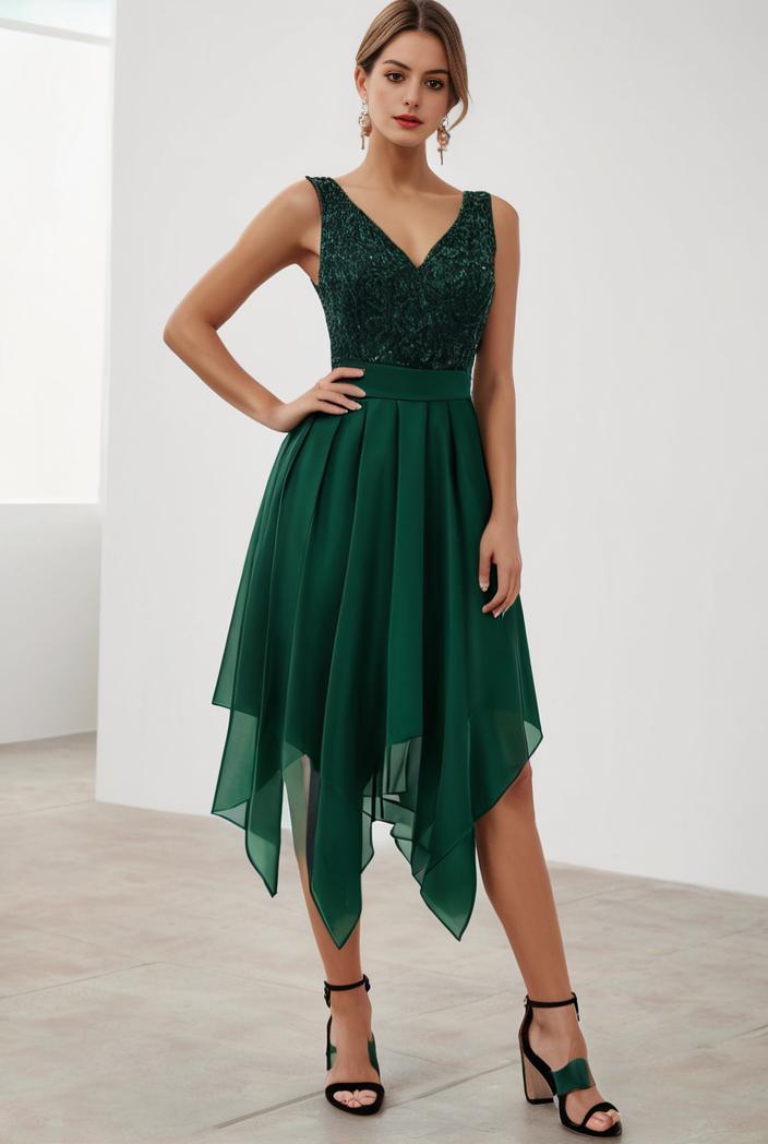deep v neck lace chiffon bridesmaid dress with asymmetrical hem 101809