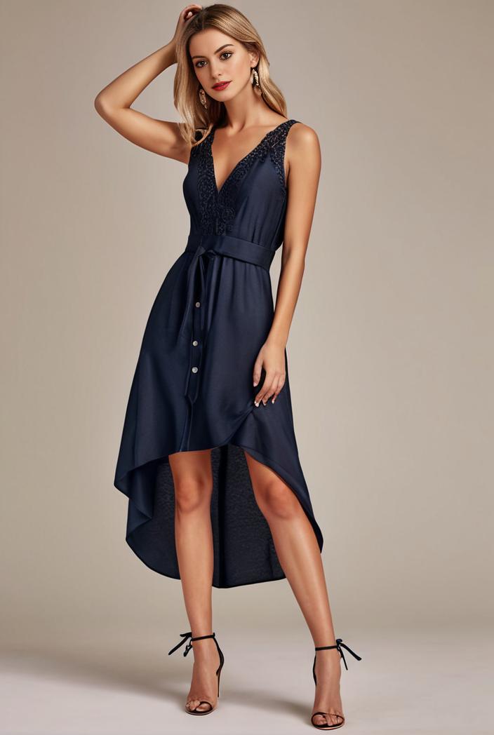 deep v neck lace chiffon bridesmaid dress with asymmetrical hem 101815