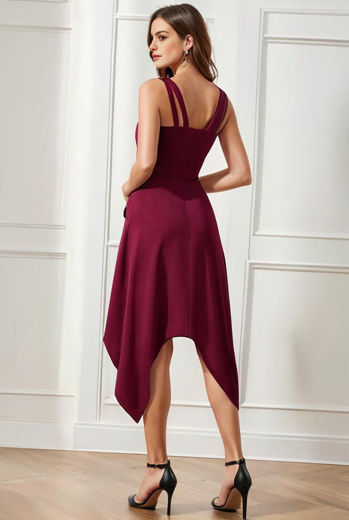 deep v neck lace chiffon bridesmaid dress with asymmetrical hem 101826