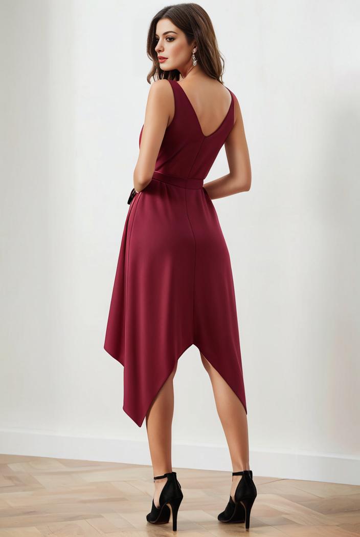 deep v neck lace chiffon bridesmaid dress with asymmetrical hem 101829