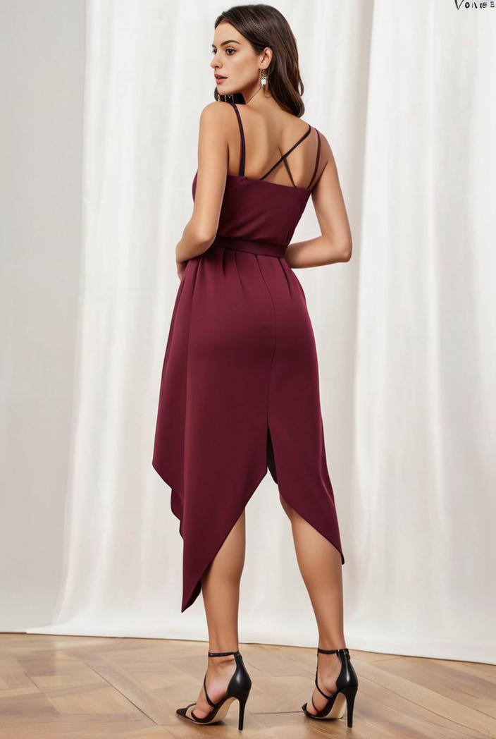 deep v neck lace chiffon bridesmaid dress with asymmetrical hem 101830