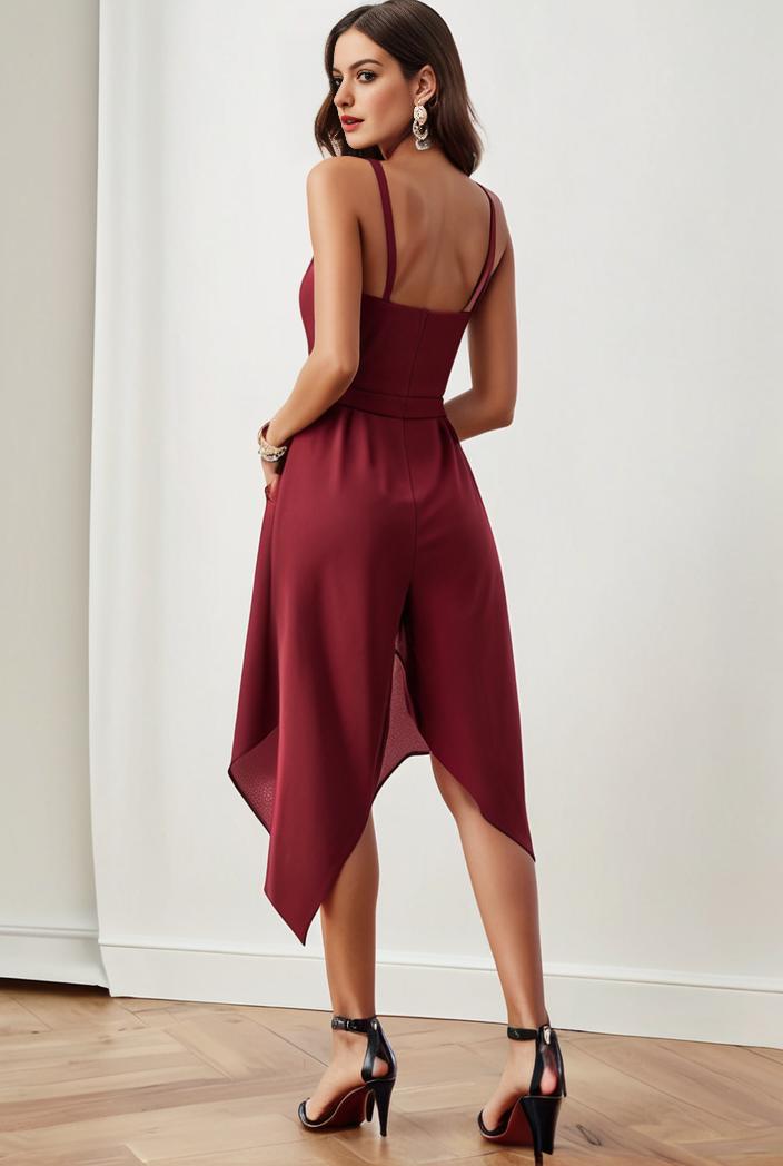 deep v neck lace chiffon bridesmaid dress with asymmetrical hem 101831