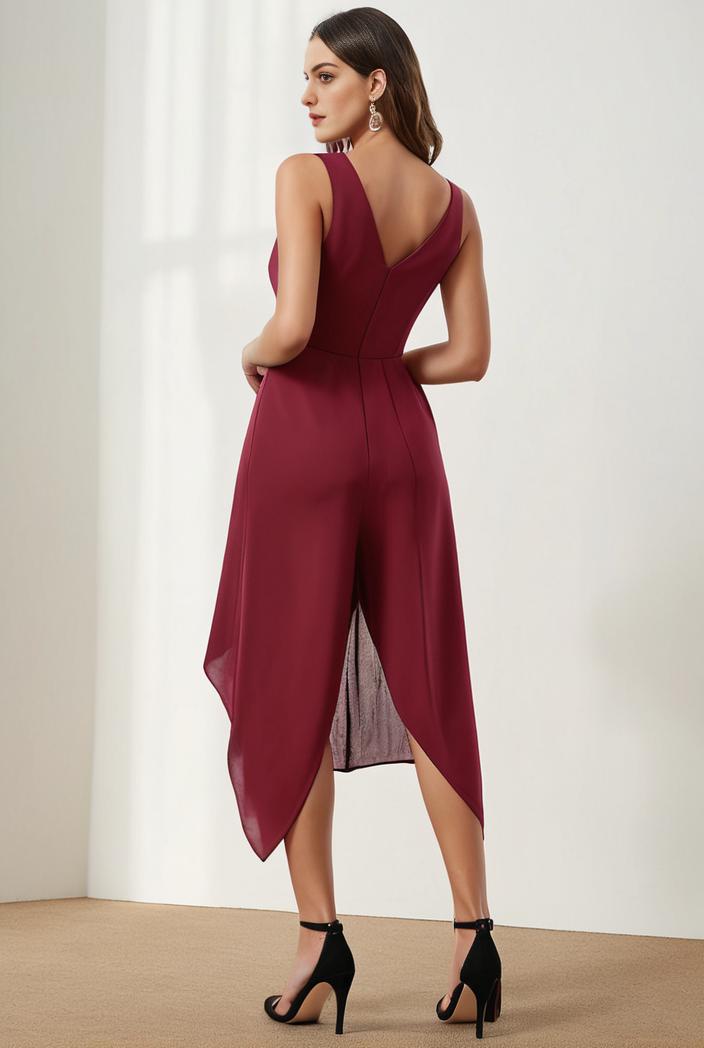 deep v neck lace chiffon bridesmaid dress with asymmetrical hem 101832