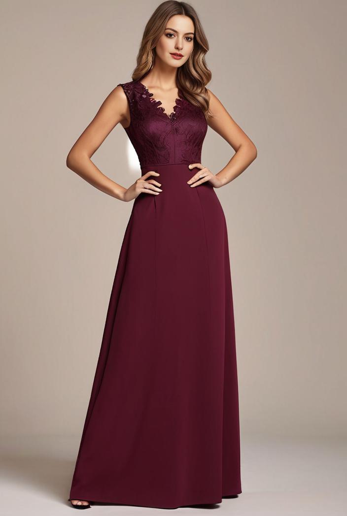 elegant chiffon maxi evening dress with lace cap sleeve 142779