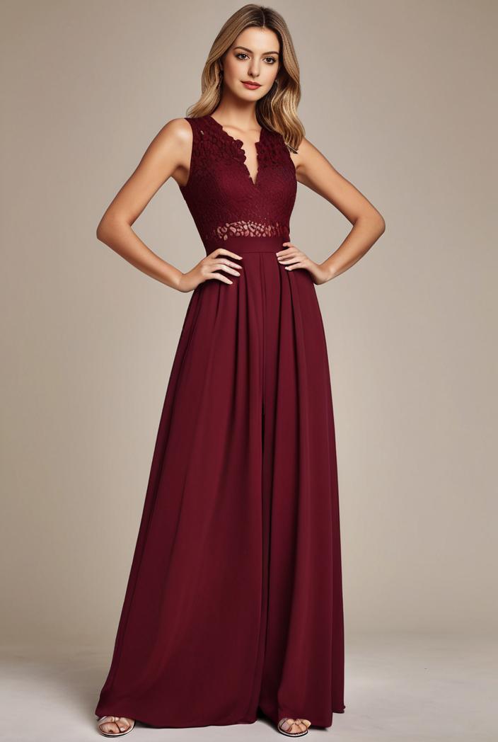 elegant chiffon maxi evening dress with lace cap sleeve 142782