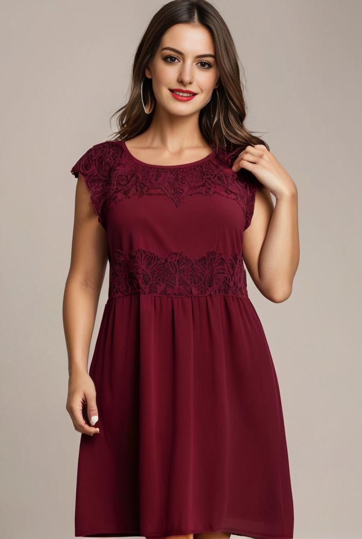 elegant chiffon maxi evening dress with lace cap sleeve 142785