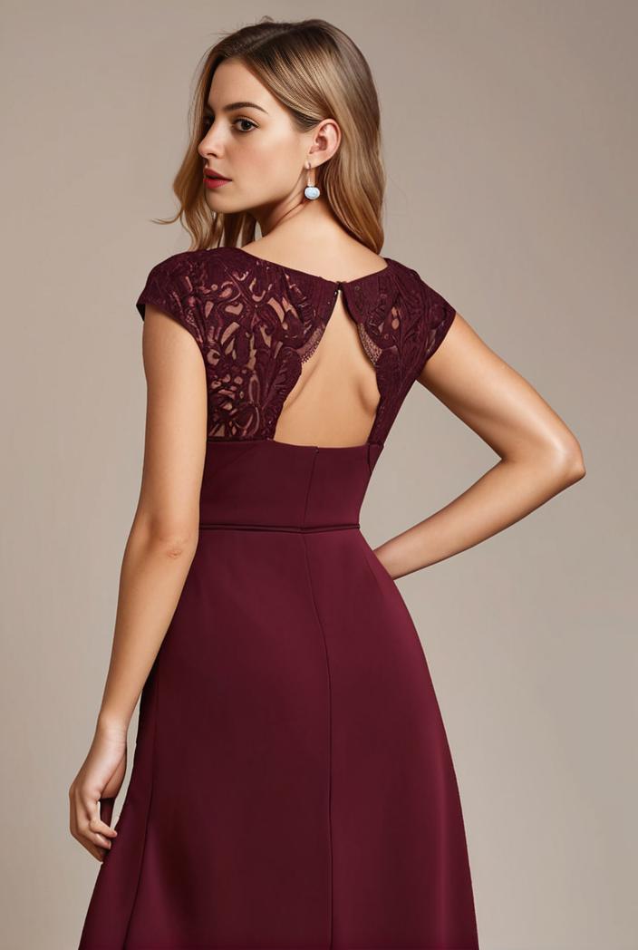 elegant chiffon maxi evening dress with lace cap sleeve 142795