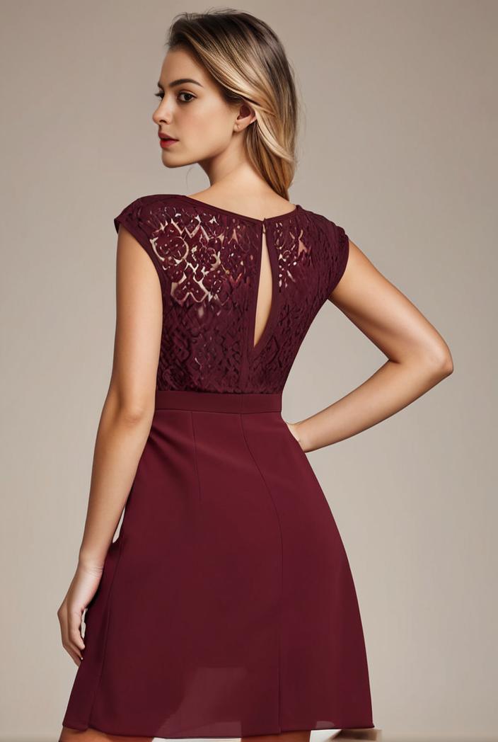 elegant chiffon maxi evening dress with lace cap sleeve 142796