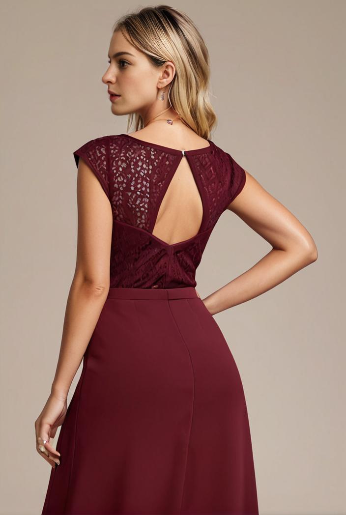 elegant chiffon maxi evening dress with lace cap sleeve 142797