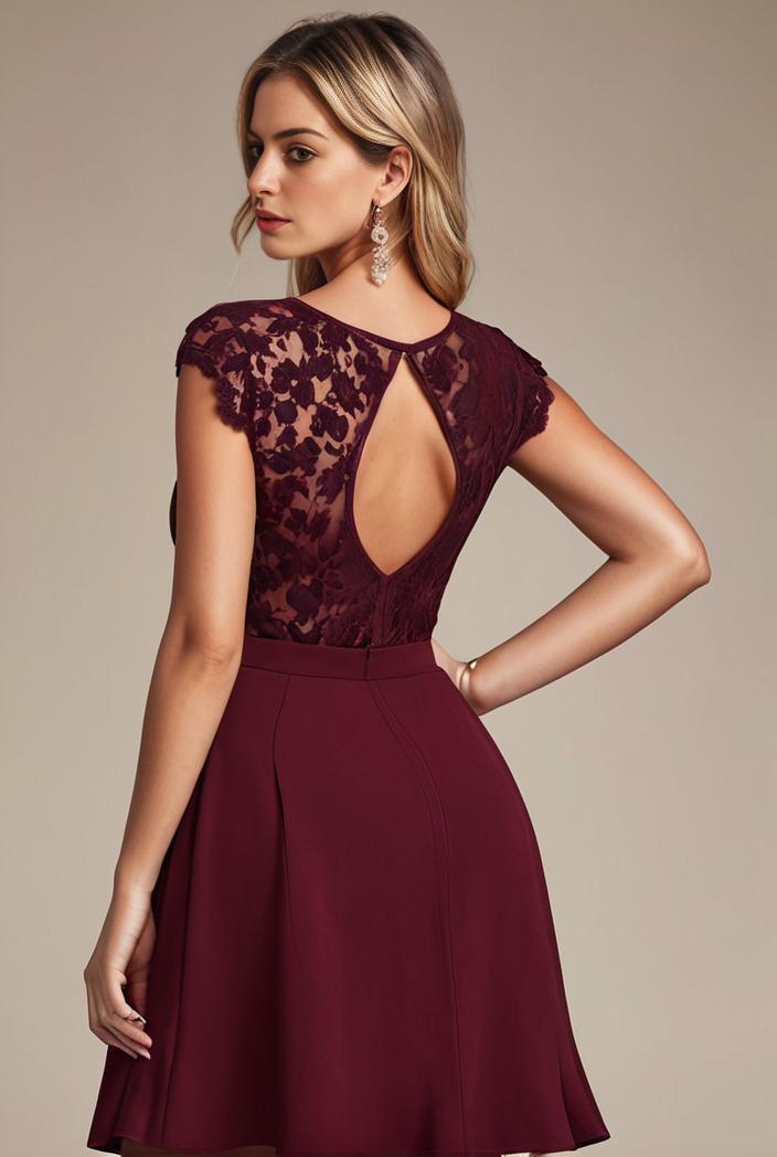 elegant chiffon maxi evening dress with lace cap sleeve 142798