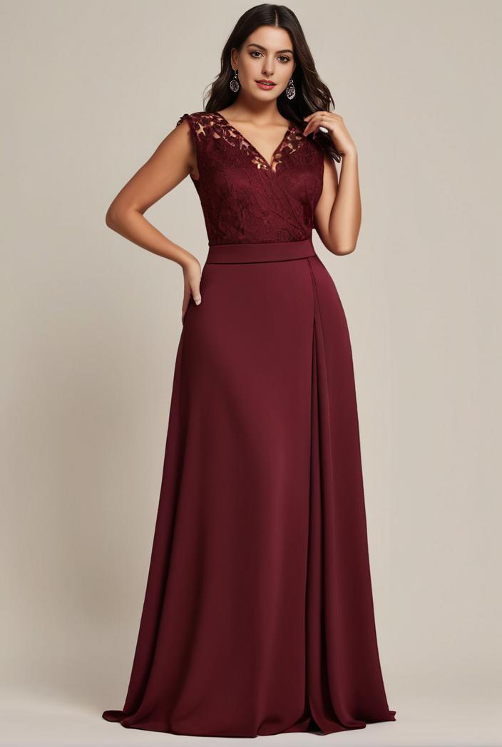elegant chiffon maxi evening dress with lace cap sleeve 142805