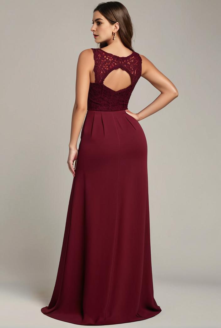elegant chiffon maxi evening dress with lace cap sleeve 142817