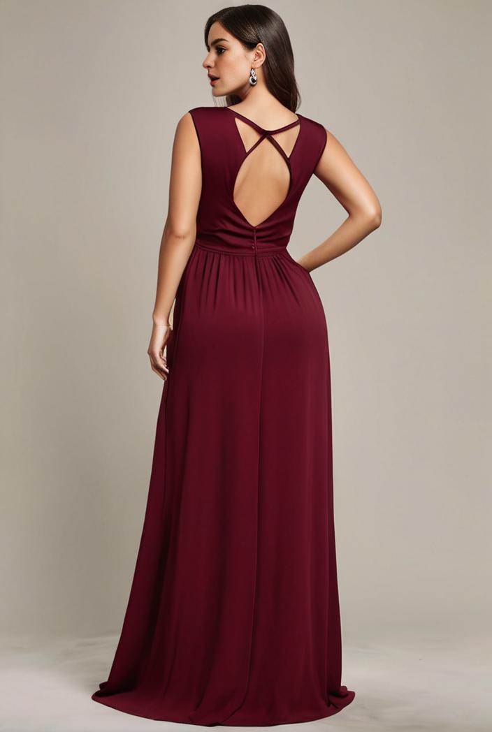 elegant chiffon maxi evening dress with lace cap sleeve 142822