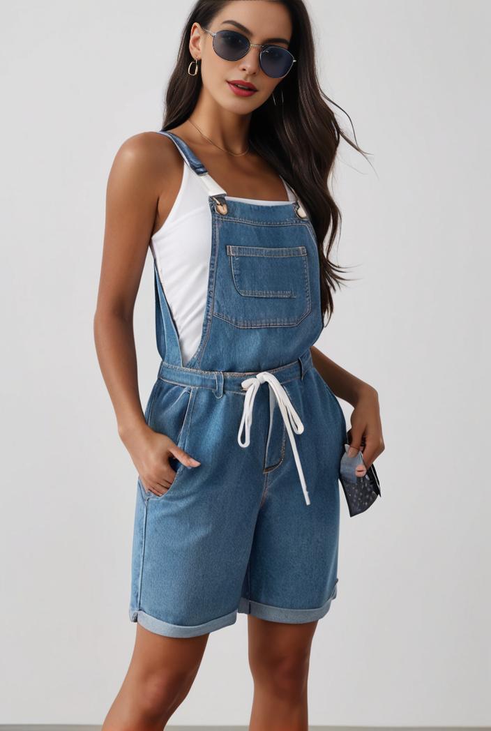 blue denim jumpsuit with distressed ripped details for women 139113