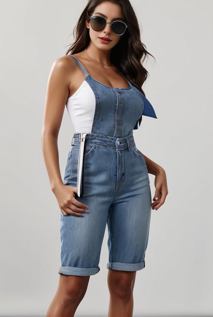 blue denim jumpsuit with distressed ripped details for women 139110