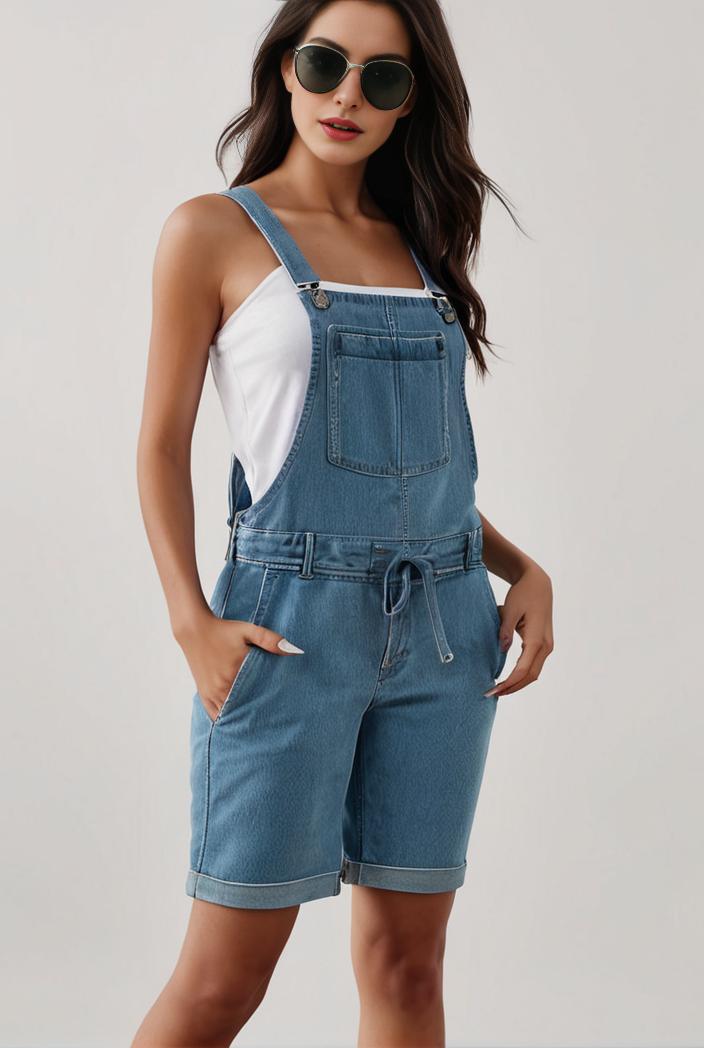 blue denim jumpsuit with distressed ripped details for women 139114