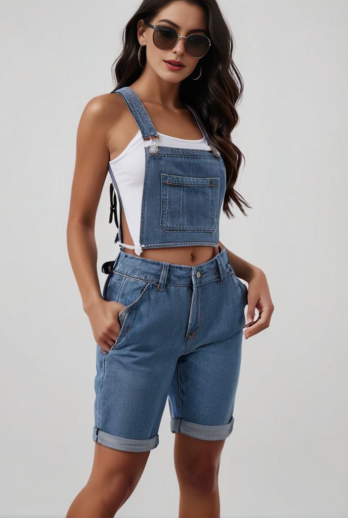 blue denim jumpsuit with distressed ripped details for women 139116
