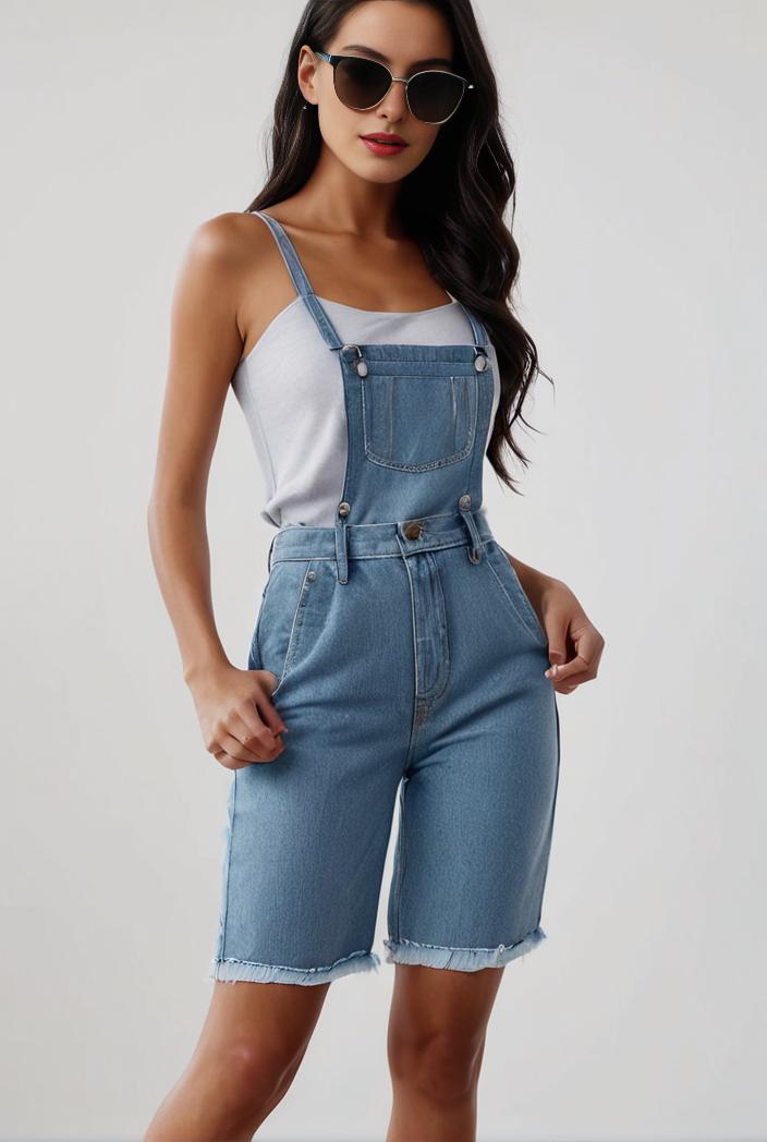 blue denim jumpsuit with distressed ripped details for women 139117