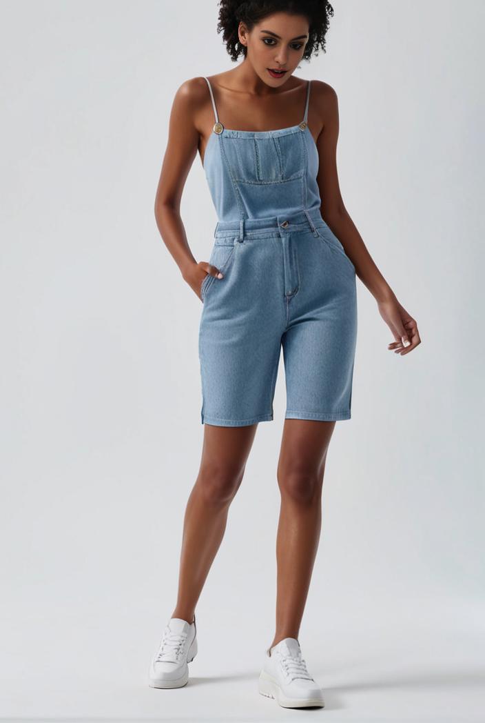 blue denim jumpsuit with distressed ripped details for women 139121