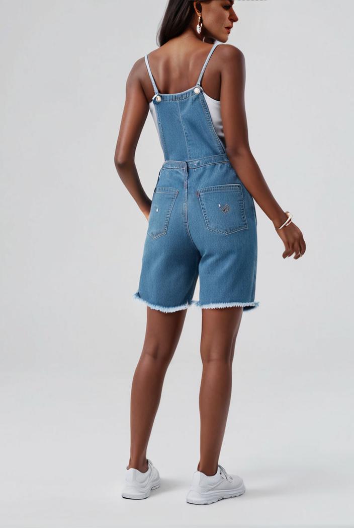 blue denim jumpsuit with distressed ripped details for women 139123