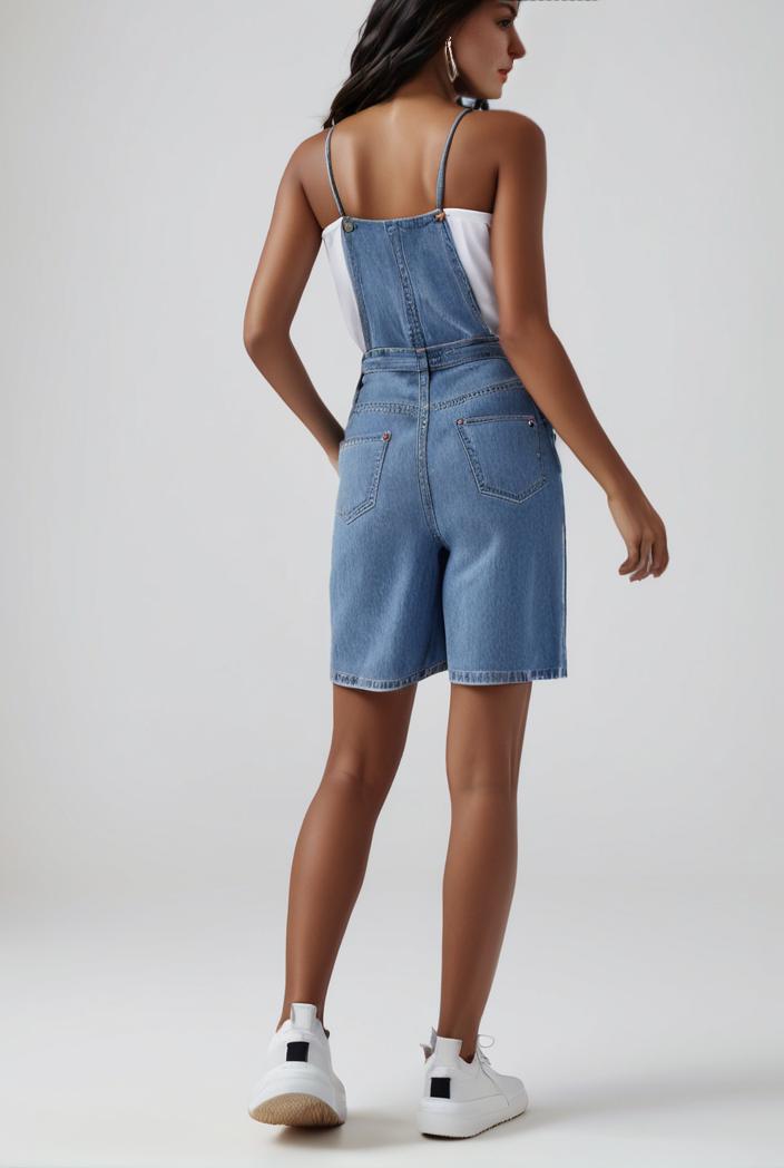 blue denim jumpsuit with distressed ripped details for women 139124