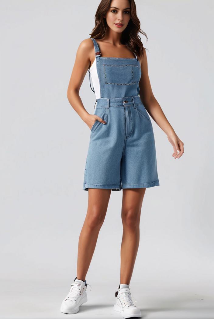 blue denim jumpsuit with distressed ripped details for women 139125