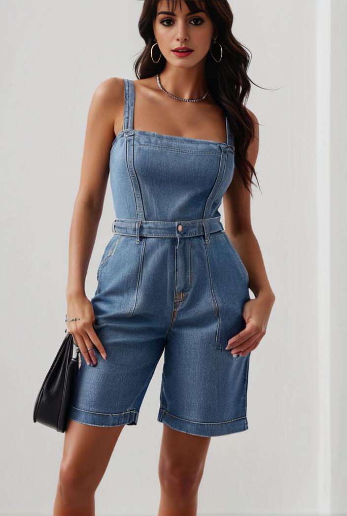 blue denim jumpsuit with distressed ripped details for women 139131
