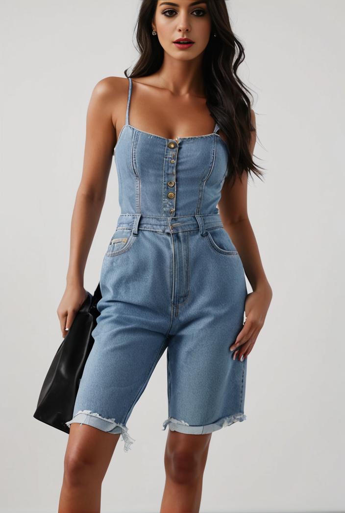 blue denim jumpsuit with distressed ripped details for women 139133
