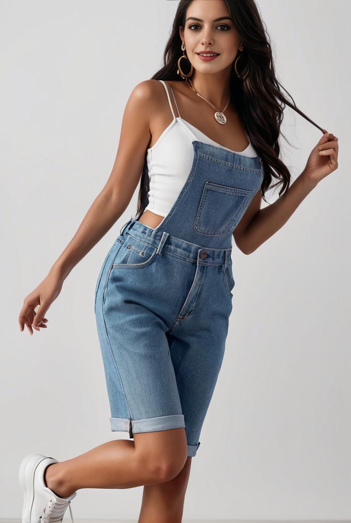 blue denim jumpsuit with distressed ripped details for women 139134