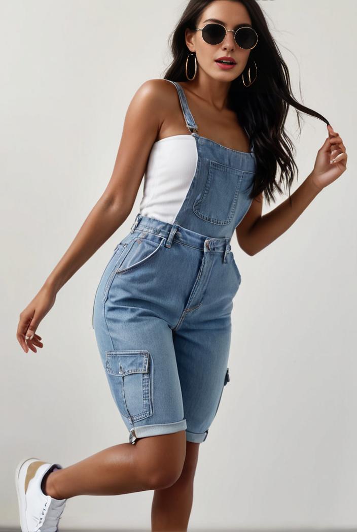 blue denim jumpsuit with distressed ripped details for women 139135