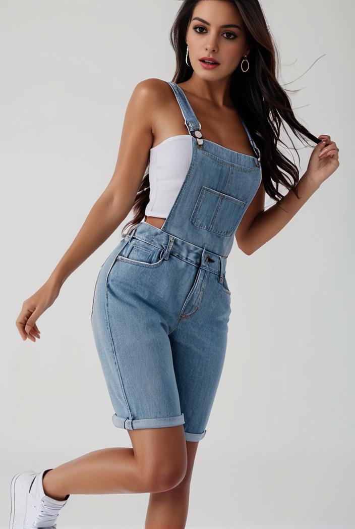 blue denim jumpsuit with distressed ripped details for women 139137