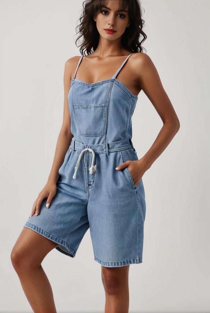 blue denim jumpsuit with distressed ripped details for women 139149