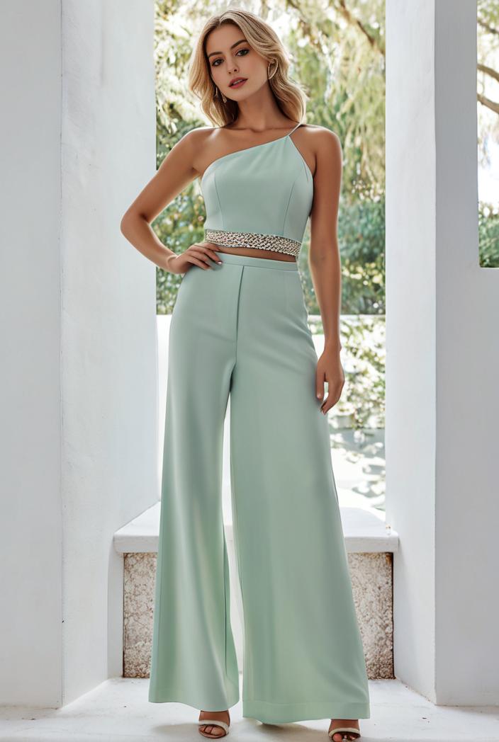 flowy chiffon one shoulder with three straps bridesmaid dress 105529
