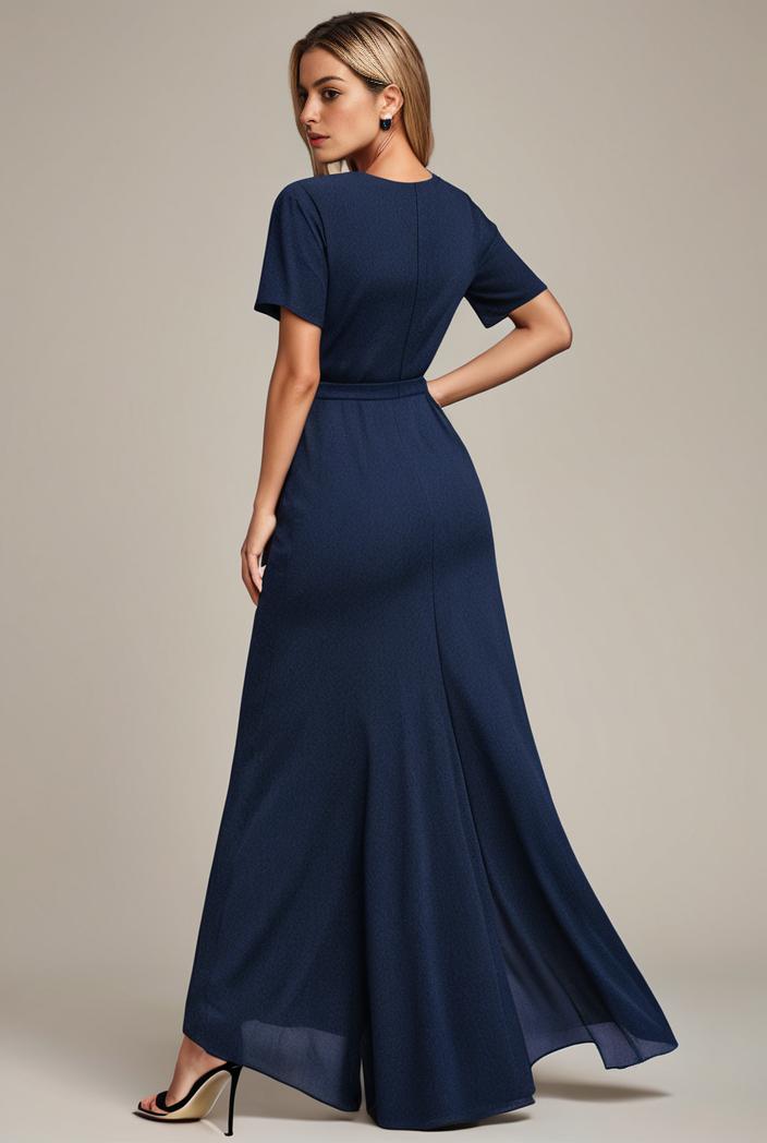 glitter high low front side slit ruffled v neck evening dress 105635