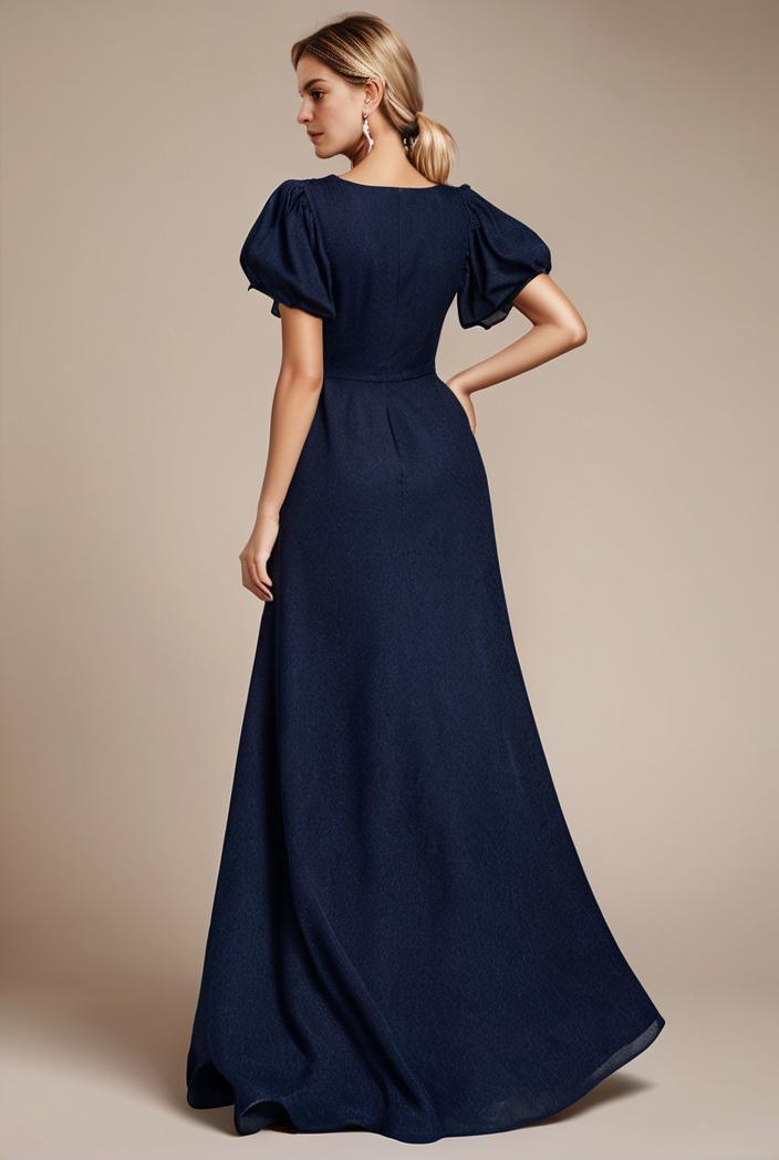glitter high low front side slit ruffled v neck evening dress 105640