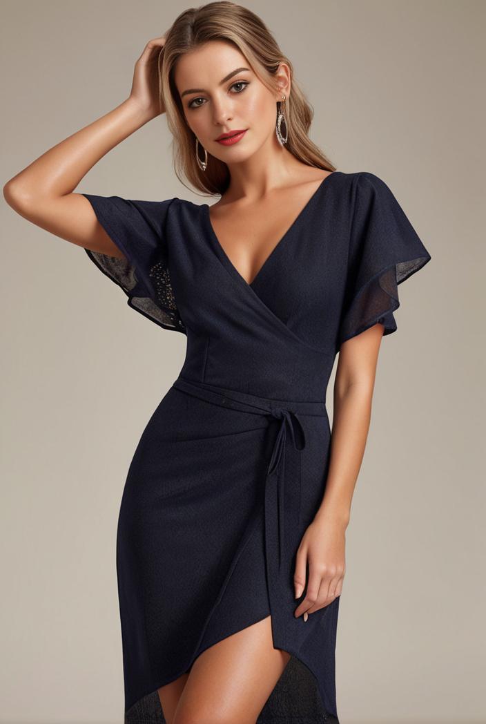 glitter high low front side slit ruffled v neck evening dress 105652