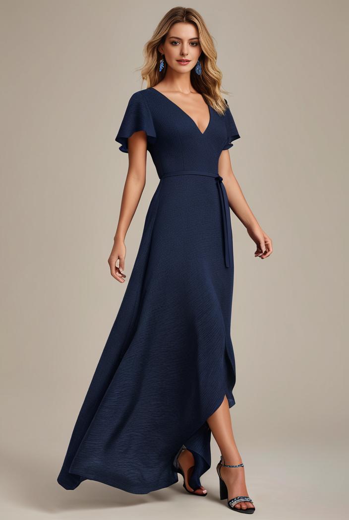 glitter high low front side slit ruffled v neck evening dress 105667