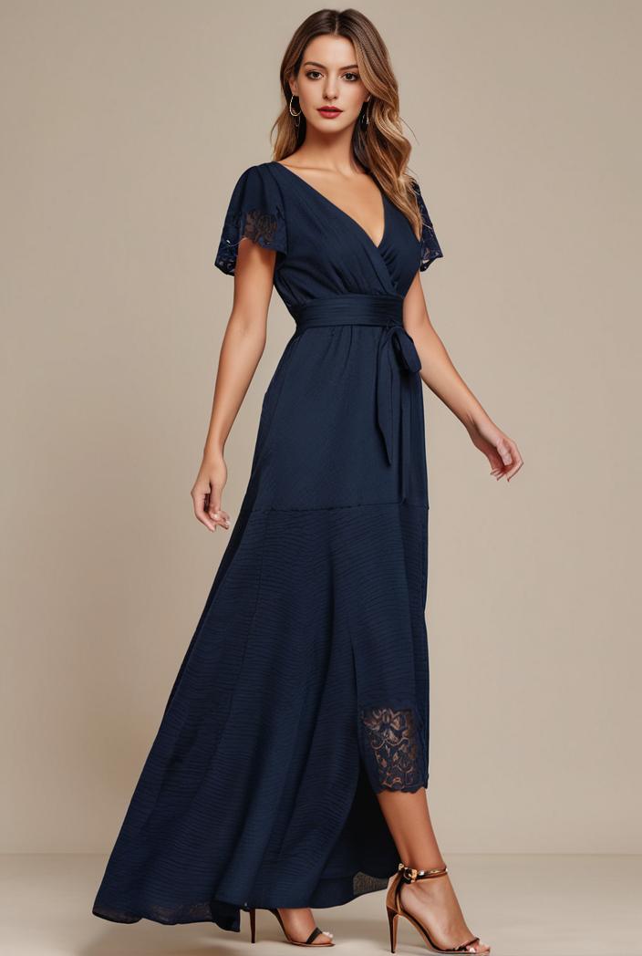glitter high low front side slit ruffled v neck evening dress 105668
