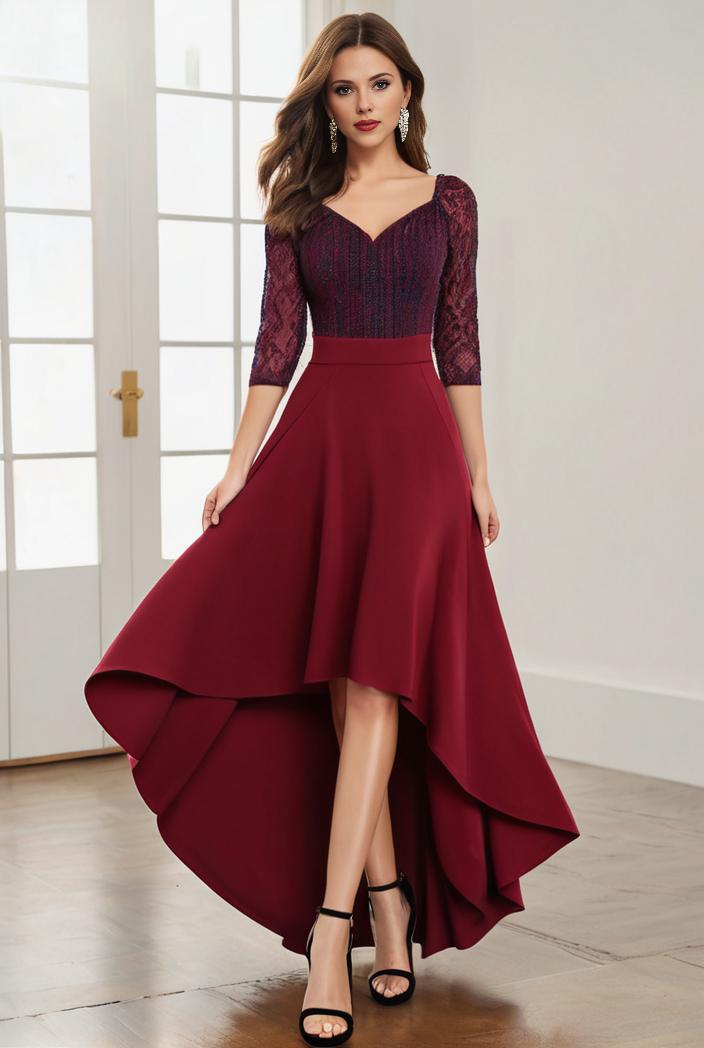 3 4 sleeve sheer sequin stripe high low hem evening dress 125252