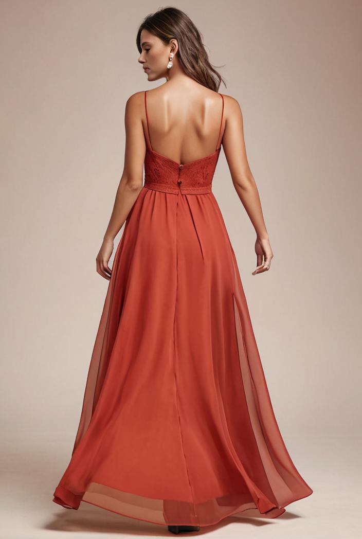 convertible chiffon lace open back spaghetti straps bridesmaid dress 127610