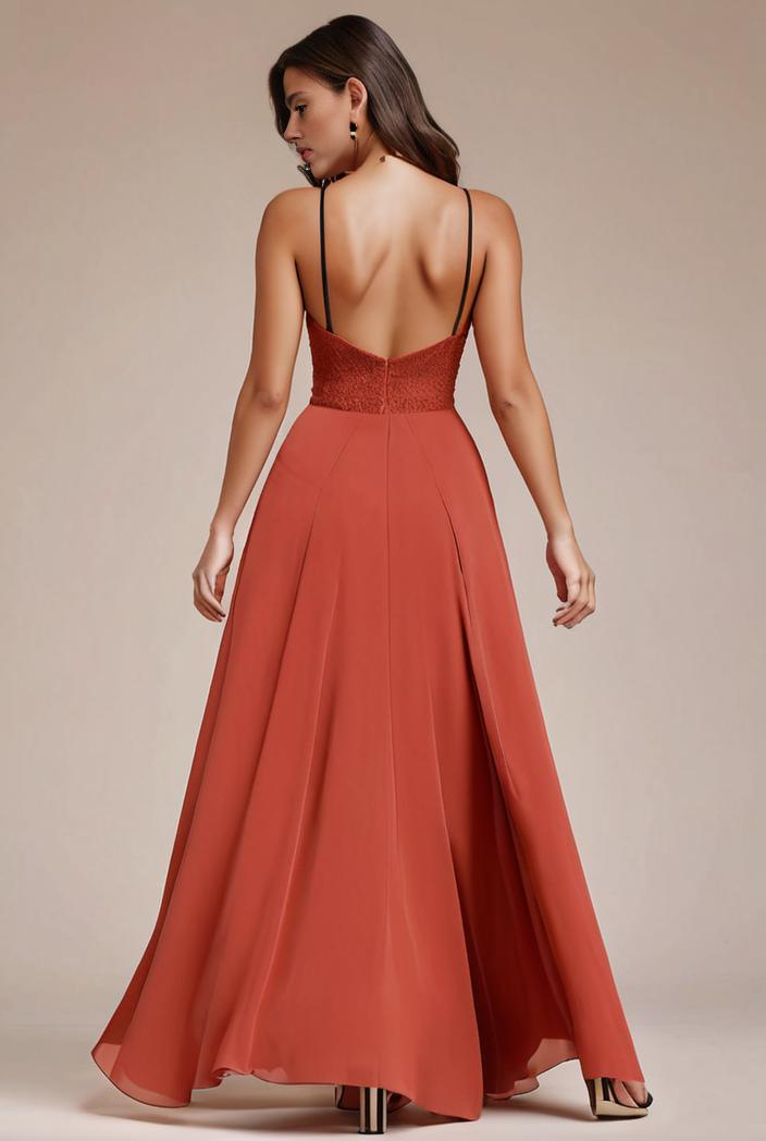 convertible chiffon lace open back spaghetti straps bridesmaid dress 127611