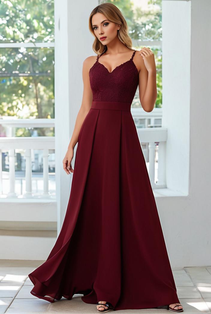 convertible chiffon lace open back spaghetti straps bridesmaid dress 127636
