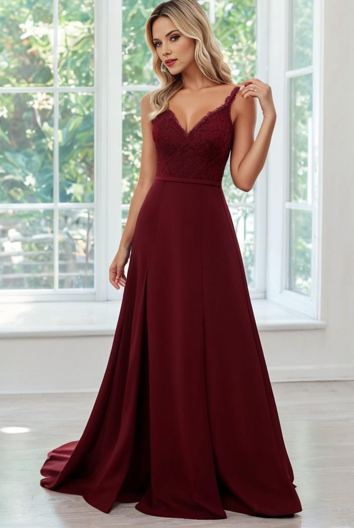 convertible chiffon lace open back spaghetti straps bridesmaid dress 127645